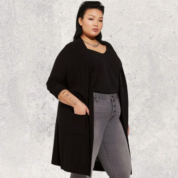 TORRID Slub Black Open Front Sweater Cardigan 1X - Picture 10 of 17